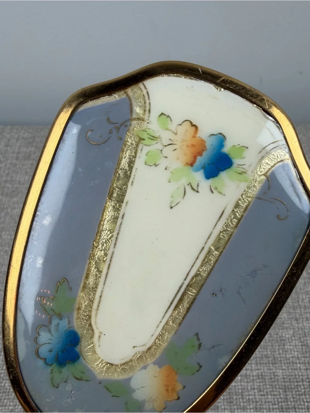 Vintage Vanity Hairbrush Gold Floral Design Cottagecore Patina Art Nouveau